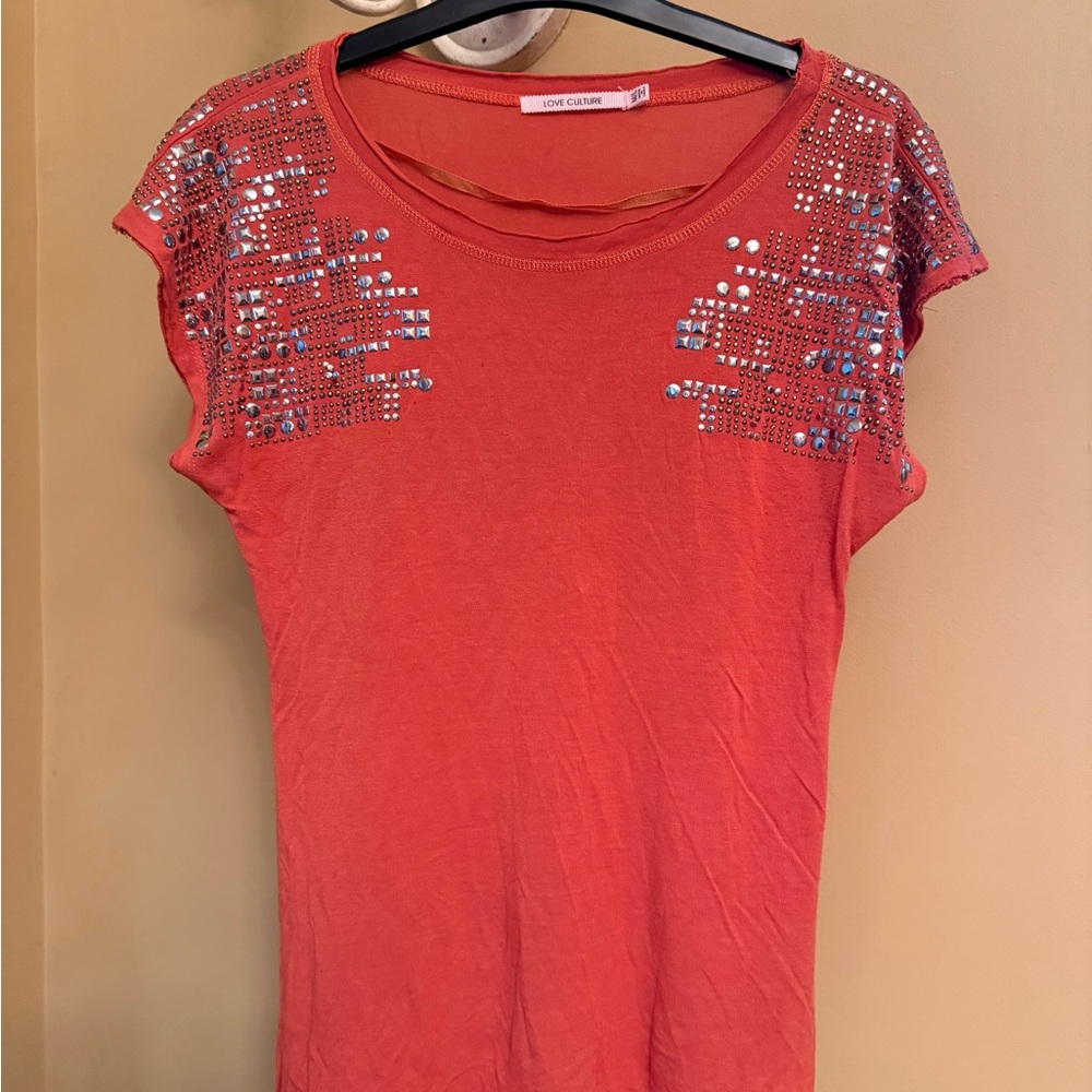 Love Culture Orange Sequin Cap Sleeve Tee